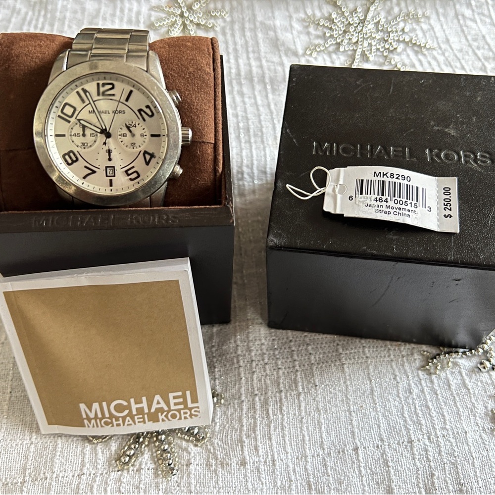 MICHAEL KORS Mercer MK8290 Men's Sterling Silver Analog Dial Quartz Watch AM492